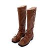 Cowhide version ballet style thick-soled boots women's leather bow square head thick-soled thick-heeled high boots knight boots
