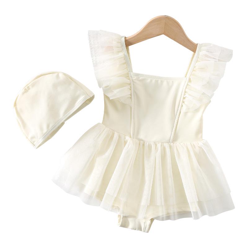 Costume da Bagno Intero Principessa Bianco di Alta Qualità per Bambina con Gonna in Rete 2026 - Perfetto per le Vacanze al Mare