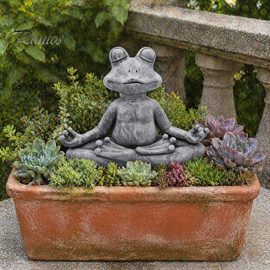 Ornamento per cortile resistente alle intemperie, Statuetta animale da meditazione, Statua Zen in resina, Decorazione da giardino seduta per alleviare lo stress, Scultura per gatto/cane/rana