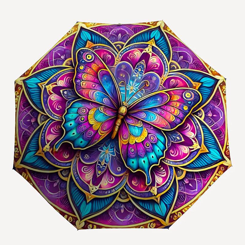

1pc Butterfly Mandala Artwork Auto-Fold Umbrella with One-Touch Open/Close - 8 Reinforced Ribs for Windproof Stability, yy251118156