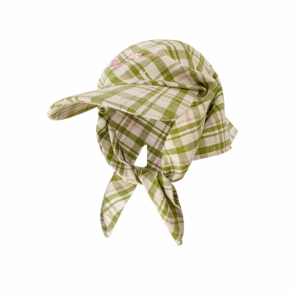 Retro Plaid Tied Head Cap Breathable Strap Headscarf Hat Sunshade Baseball Caps Travel Vacation