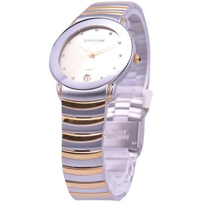 J-AXIS Herren MJG-Y73-T (Hergestellt in Japan, Sonnenflamme) Runde Uhr Gold Analog