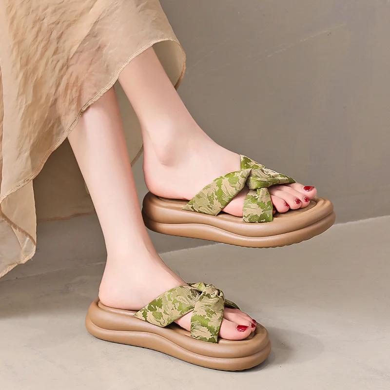 Papuci de damă la modă 2024 vara nouă versatil talpă groasă design casual sense o linie plajă pantofi de damă Zapatos De Mujer