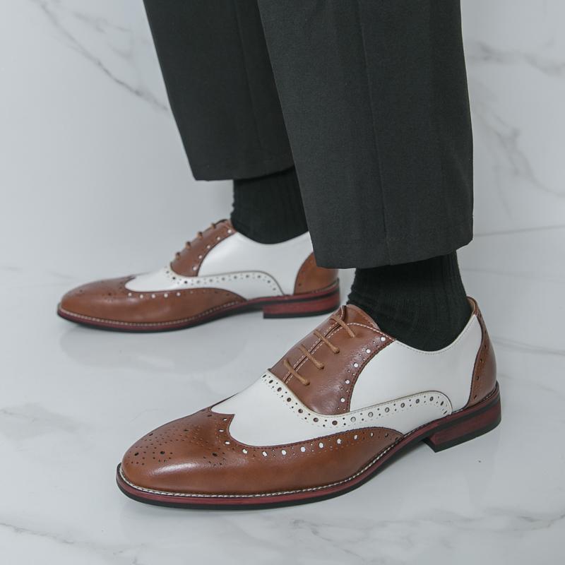 New Men's Designer Black With White Mixed Wedding Oxford Brogues Shoes Gentleman Flats Dress Homecoming Footwear Zapatos Hombre