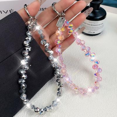 Stylish Glitter Crystal Bead Pendant Transparent Colorful Wrist Crystal Chain Detachable Crystal Bead Keychain for Women Girls