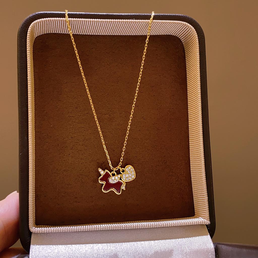 French simple zircon natal year pony pendant necklace accessories women's sweater chain necklace
