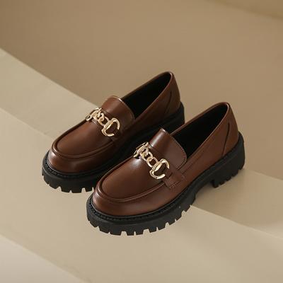 Female Shoes Women Fashion Mary Janes Round Toe Flats Loafers Oxfords Platform Casual Metal Chain Buckle Ladies Heels Black