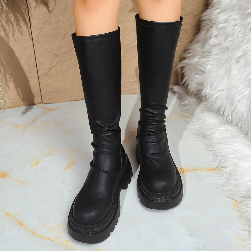 Fashion Sexy Black Thick Bottom Knee High Boots Women 2025 Winter Comfort Platform Thick Heel Elastic Long Riding Boots Plus Size Shoes