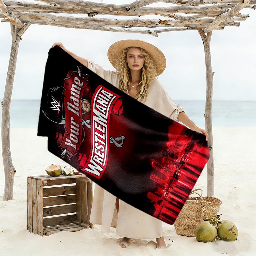 Wrestlemania Customized Name Beach Towel Super Soft & Absorbent Perfect for Traveling Yoga Camping and Swimming