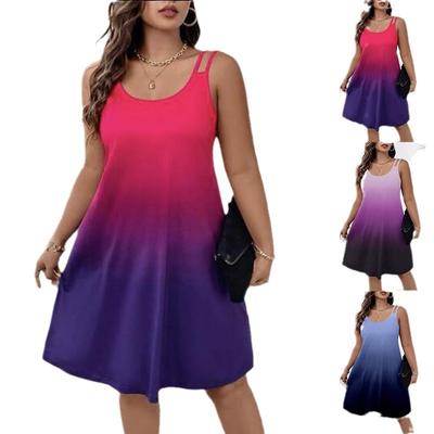 Vestido Colete Casual Feminino de Verão com Gola Redonda e Estampa Degradê