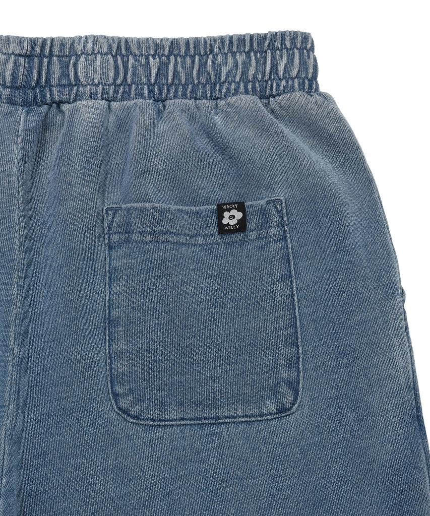 WACKY WILLY Women'S Washed Denim Semi-Wide Cargo Pants Blue