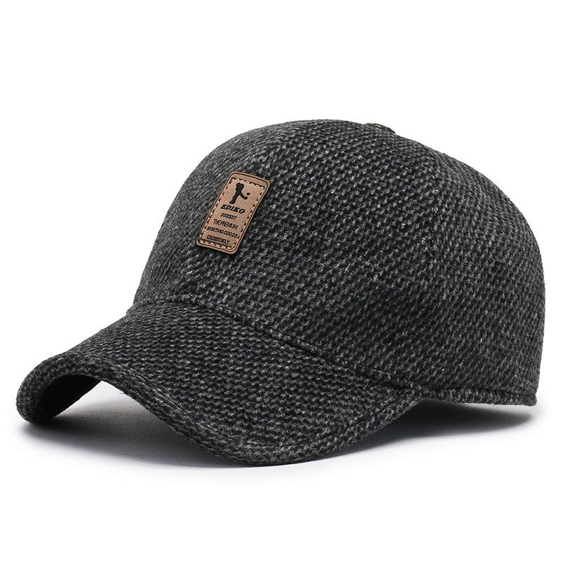 Woolen Knitted Winter Ear Cover Baseball Cap Men Thicken Warm Hats with Earflaps Sport Golf Hats Snapback