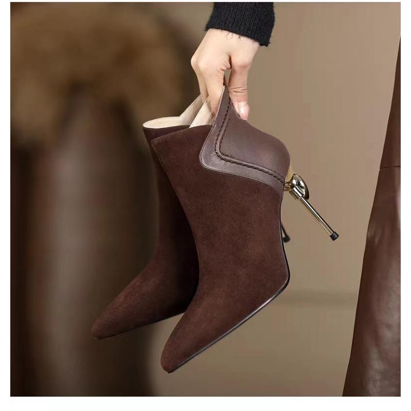 Botas Femininas Fashion Estilo Britânico Moda Costuradas Estilo Retrô Versátil Bico Fino Salto Agulha Temperamento Botas de Moda Feminina de Salto Alto