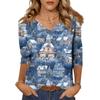 Women's Tops Three-quarter Sleeve Shirt V-neck Loose Casual Shirt Print T-shirt
