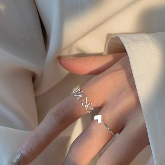 Finger Ring Hollow Out Plating Heart Jewelry Opening Adjustable Ring Valentines Day Gift