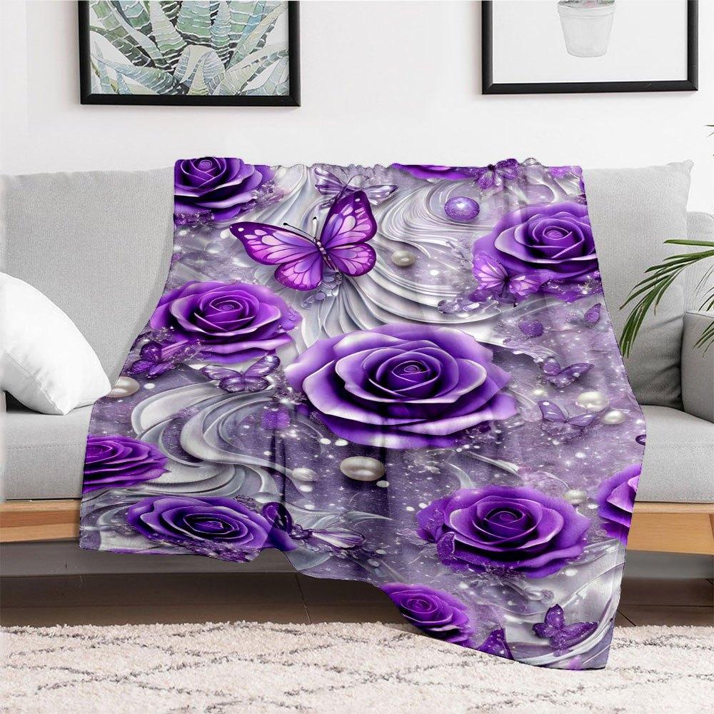 "Purple Rose Butterfly Pearl Wallpapers for iPhone"Blanket Flannel Throw Blanket for Sofa, Bed, Travel, Camping, Office, Couch, Chair, And B