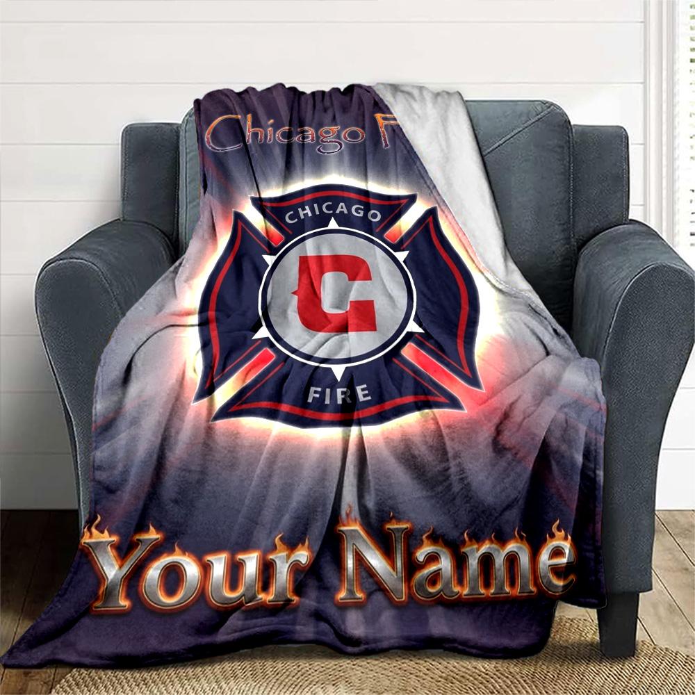 Name Custom Chicago Fire Print Flannel Blanket High Quality Warm Comfortable Cover for All Seasons Perfect for Gifts Home Decor