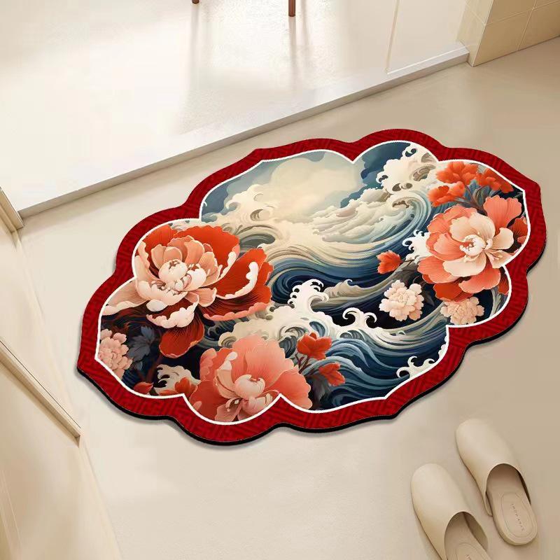Chinese Floral Diatomaceous Earth Non-Slip Quick-Dry Floor Mat