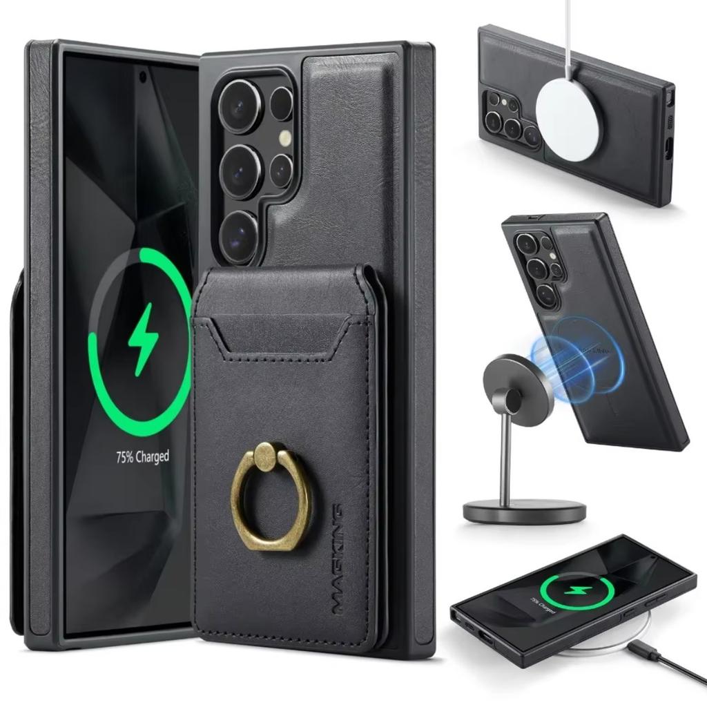 2-in-1 Magnetic Detachable Leather Case for Samsung Galaxy S26 S24 Plus S25 Edge S23 Ultra with Card Holder Ring Phone Wallet