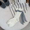 Double-needle Ballet-style Grey Lace Socks Women's Spring and Autumn Mid-length Heel Bow Pile Socks