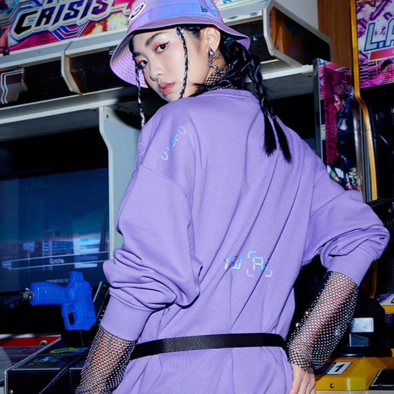 New Era SS22 Millennium Series Reflective Letter Print Long Sleeve Sweatshirt Unisex sweatshirt Purple 13095684