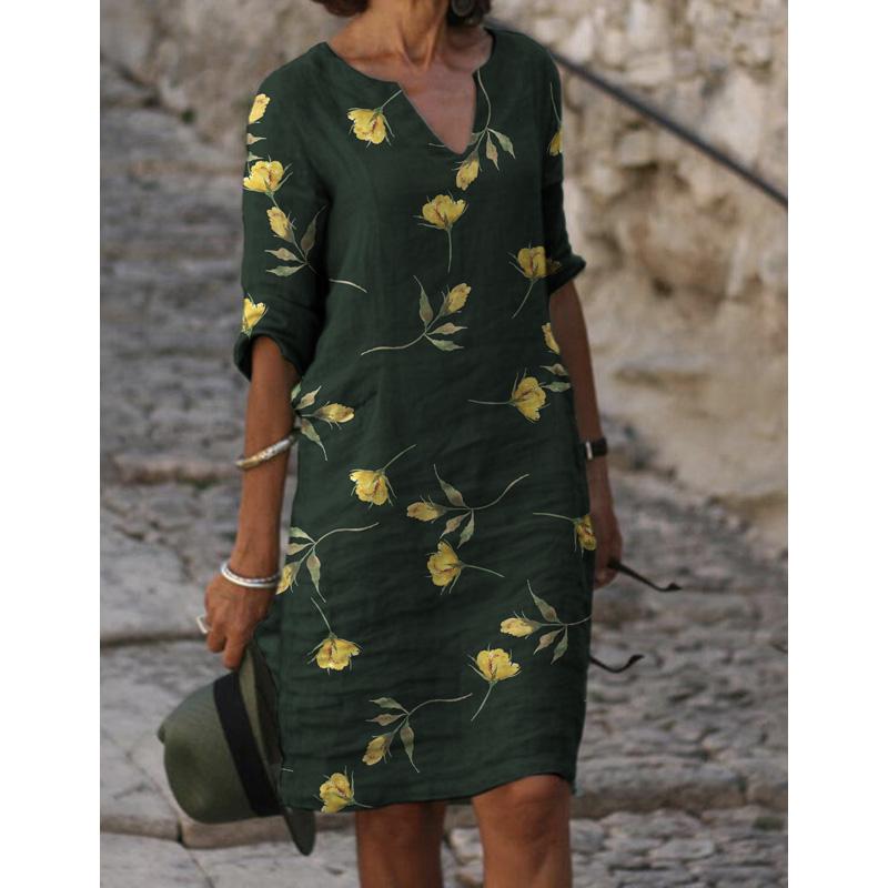 Elegantní vintage pruhované tištěné šaty pro dámské oblečení Podzimní volné ležérní midi šaty s V-výstřihem Dámské šaty Oversized