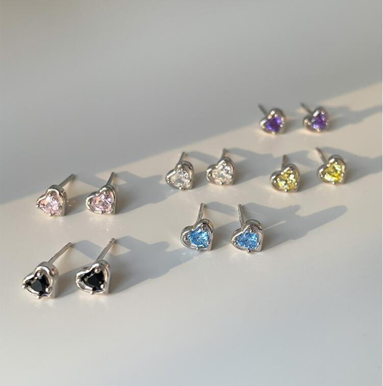 

S999 Sterling Silver Heart Stud Earrings for Women, Sleep-Friendly, Heart-Shaped, Unique Ear Jewelry S999 Sterling Silver Material (Stamped S999) алмаз/розовый