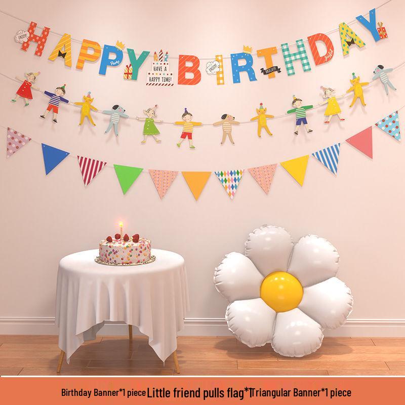 Birthday Pom Pom Bunting Set for Kids - First Party Decor & Photo Props