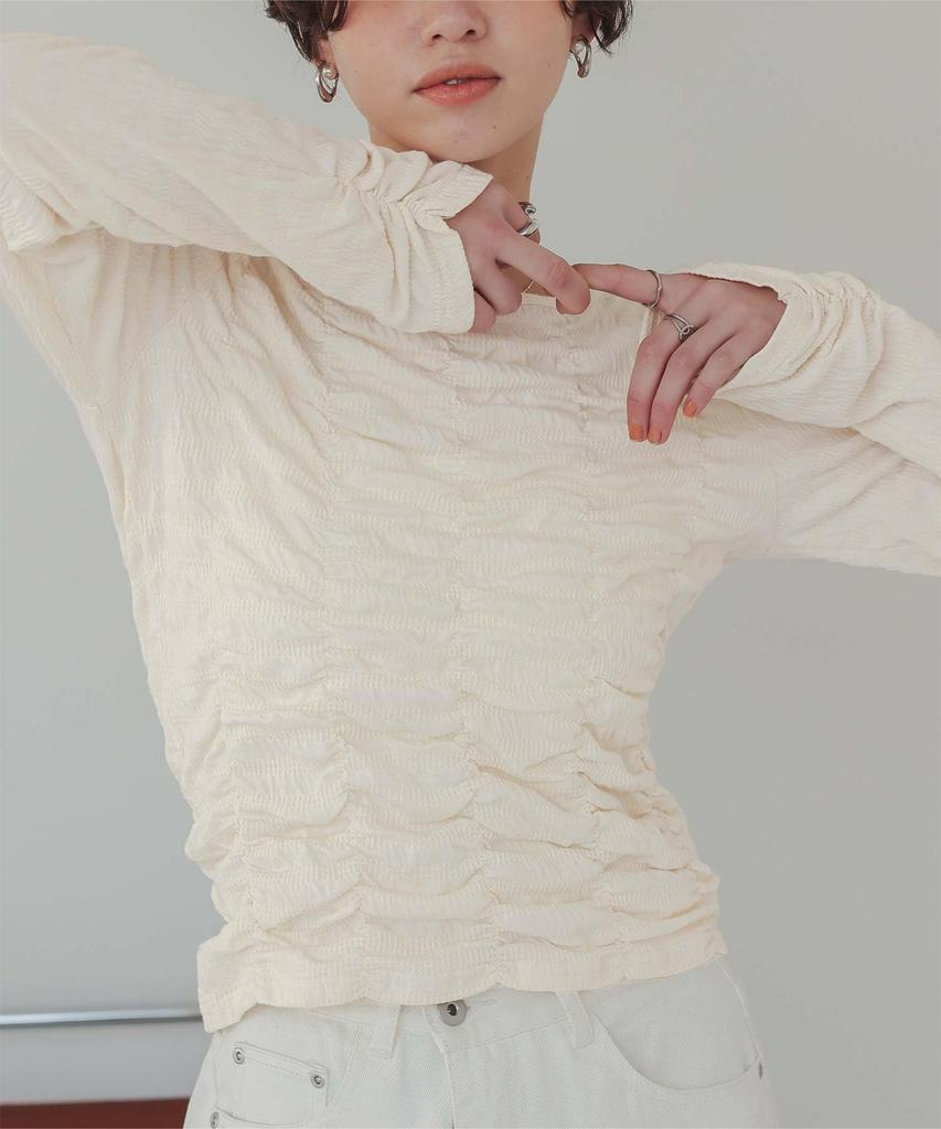 Titibait Long Sleeve Shirred Top Free Ivory Women's AFXP4259, Size,