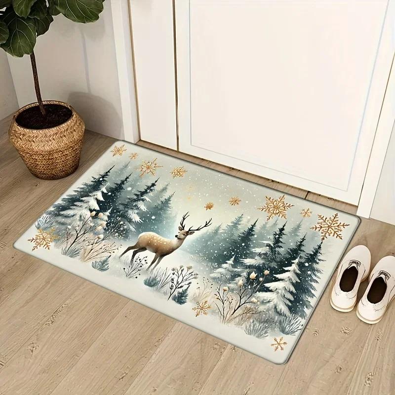 VIKAMA Christmas Elk Entrance Carpet Indoor and Outdoor Welcome Floor Mat Kitchen Balcony Floor Mat Christmas Home Decoration