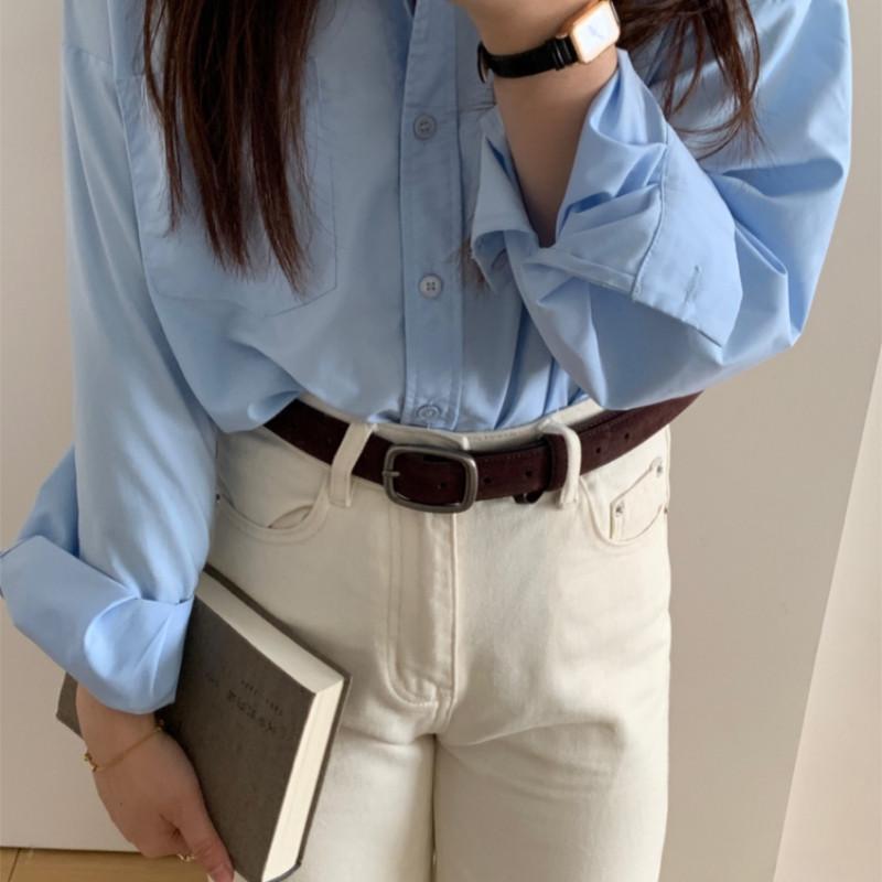 Vintage Women'S Leather Belt With Metal Snap For Jeans Medium Width Minimalist Modern Design Suitable For Various Styles