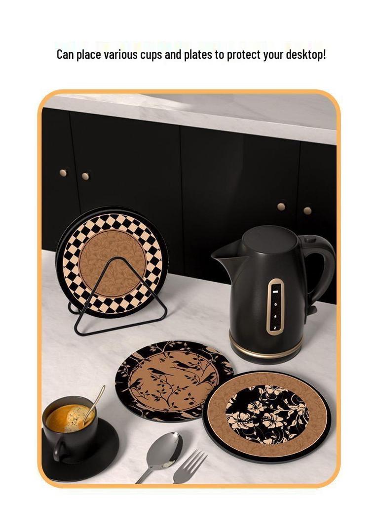 Vintage-Style Family Dining Table Insulation Pad - Round, Absorbent, Non-Slip, Anti-Scald Coaster & Mat