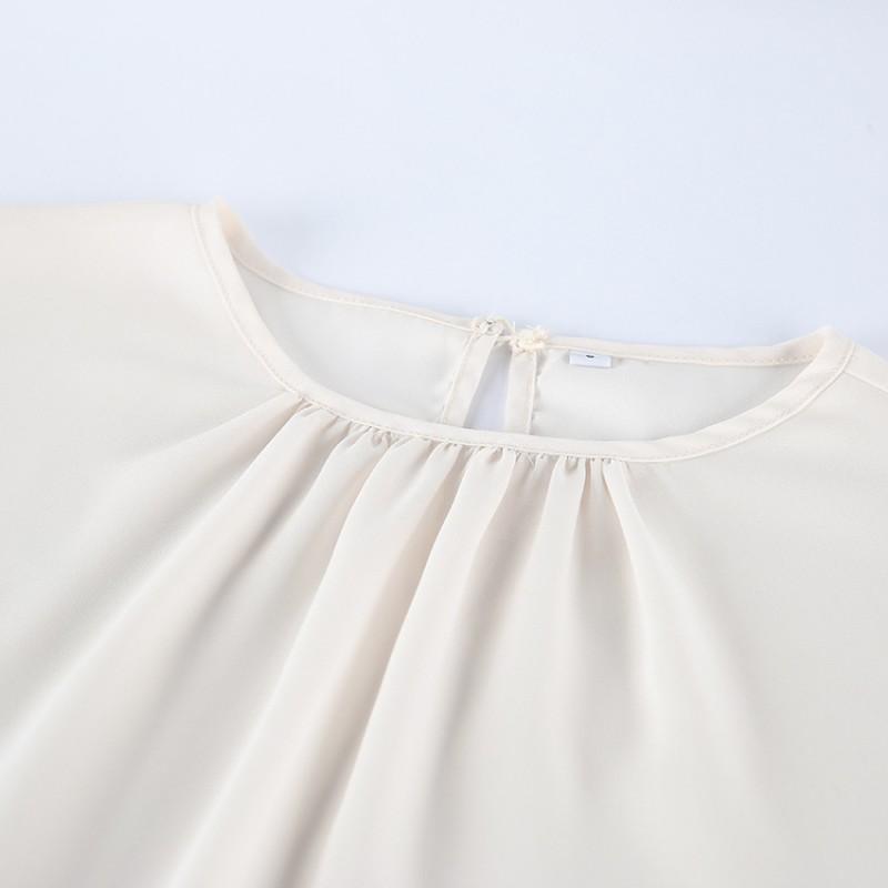Womens Apricot Chiffon Blouse 2026 Ruffle Sleeve Loose Fit Round Neck Pullover Top