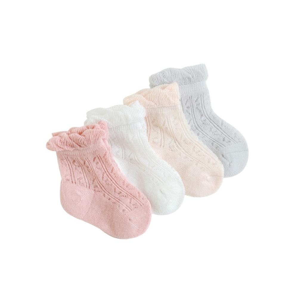 4Pairs Cotton Baby Ruffle Socks Hollow Toddle Short Socks Cute Kids Mesh Tube Socks  First Walkers