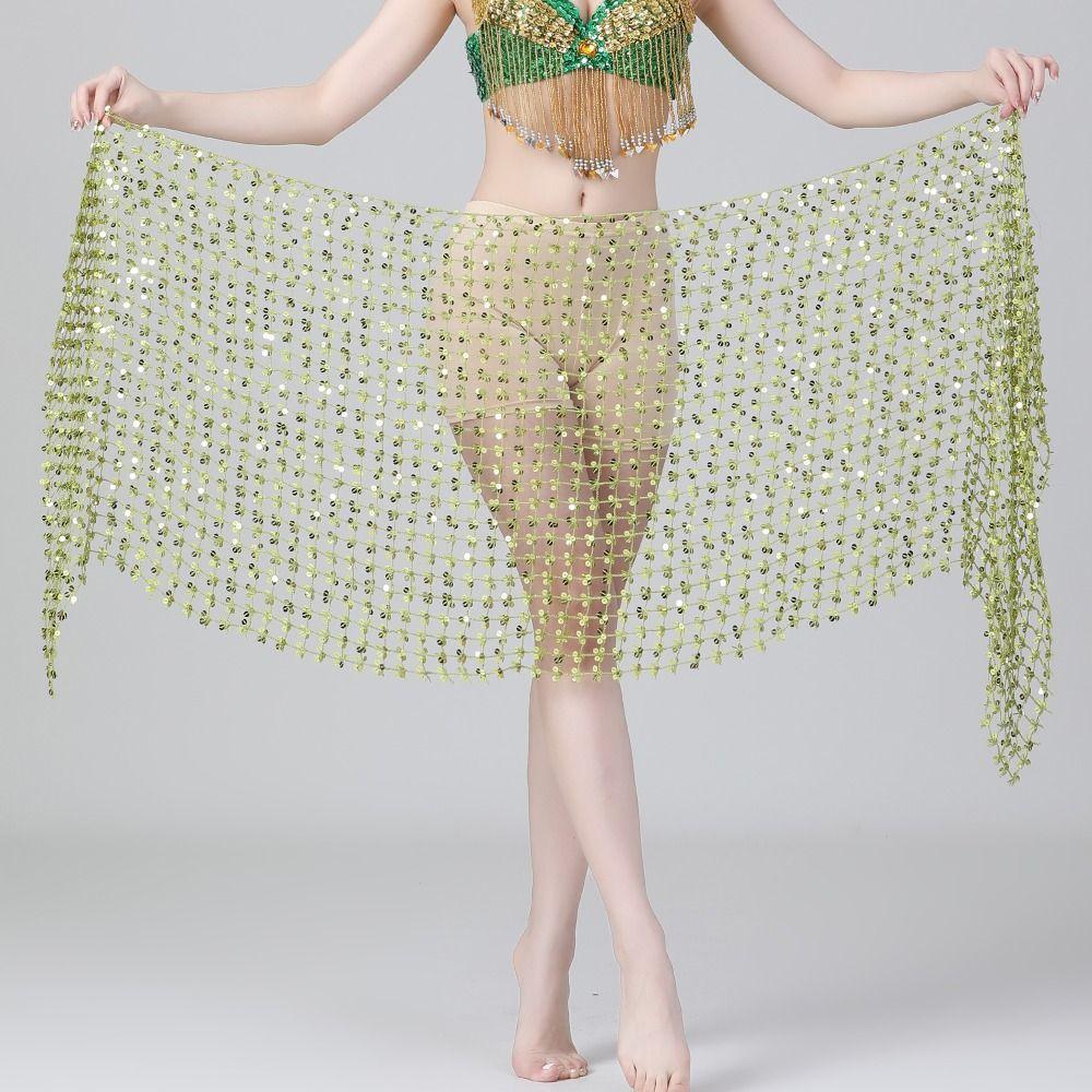 Hollow Out Belly Dance Belt Tassel Belly Dance Costumes Shiny Belly Dancing Scarf  For Women