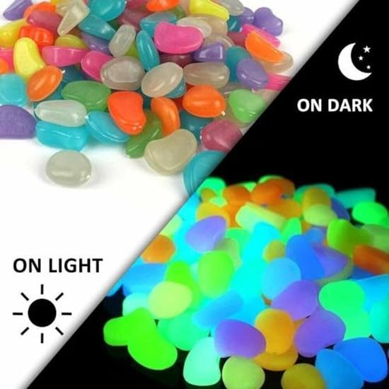 200 Pc's Radium Glossy Stone Aquarium and Vase Fillers Pebbles for Garden Home In Dark Glowing Stepping The Night Rocks Set Decoration