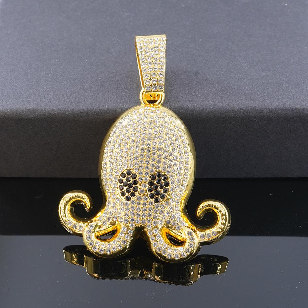 European and American Hip Hop Personalized Full Diamond Octopus Pendant Men s Necklace Accessories Men s Hip Hop Style Trendy Accessories