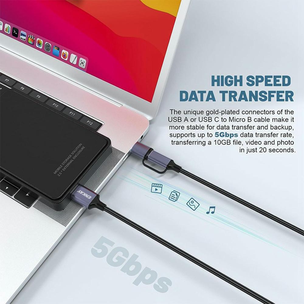 ENKAY HAT PRINCE 2 in 1 0.5m USB 3.0 A/Type-C to USB 3.0 Micro B Cable Camera Hard Drive Rapid Data Transfer