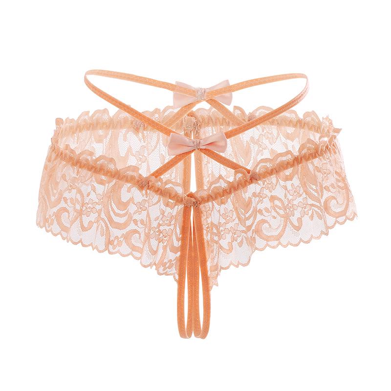 Women's Plus Size Lace Thong Panties - Transparent Open C-String