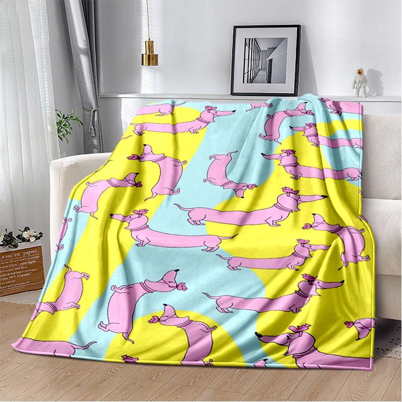 Dachshund Blanket Cute Black and Red Paws Printed Soft Flannel Blanket Warm Cozy Blanket for Teens Adults Kids