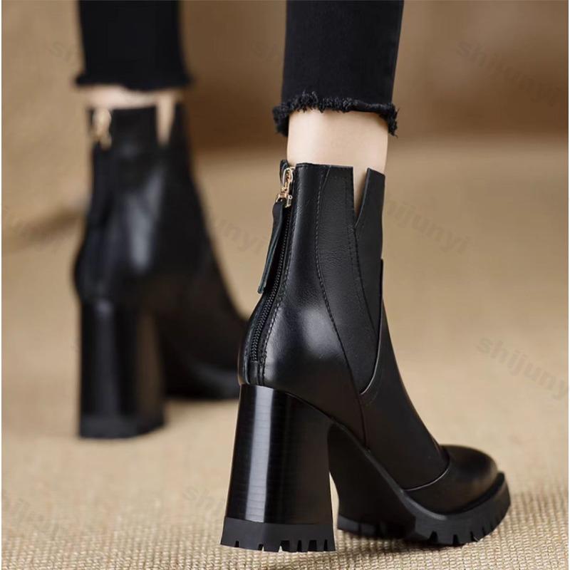 Women's High-heeled Ankle Boots 2026 Autumn Fashion Pointed Toe Zipper British Retro Anti Slip Women's Short Boots Botas Mujer