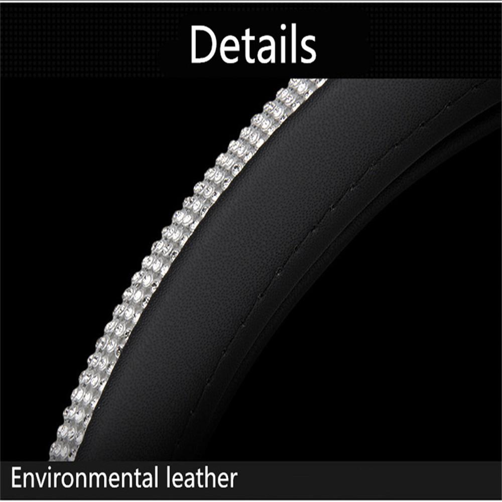 Schwarz 15'' 38cm PU Leder Kristall Auto Lenkradbezug mit Bling Strass
