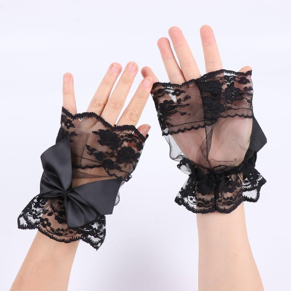 Flower Fake Sleeves Mesh Mittens Bridal Dress Accessory Wrist Cuffs  Lolita