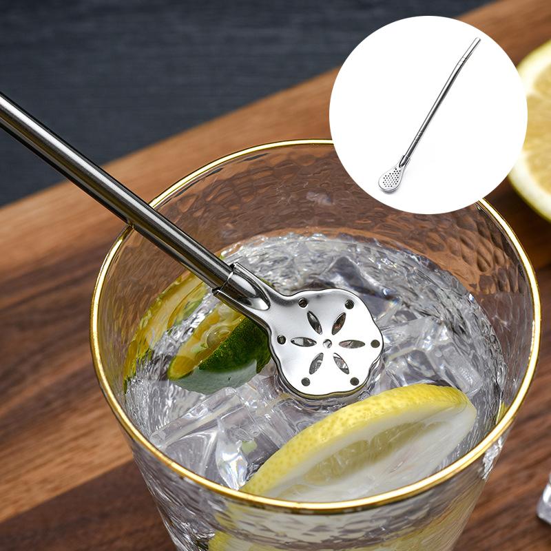2Pcs Detachable Filter Straw Stainless Steel Straw Spoon Tea Filter Yerba Mate Straw Reusable Drinking Tools Bar Accessories