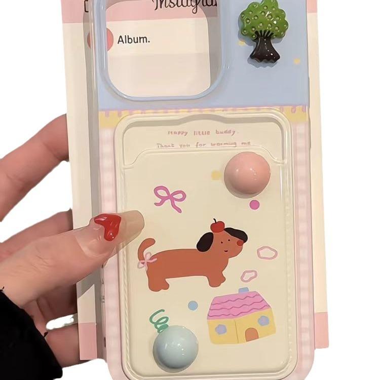Suitable for Iphone16pro Puppy Cartoon Phone Case Apple 15 Card Case DIY Lanyard Protective Cover Cool and Trendy