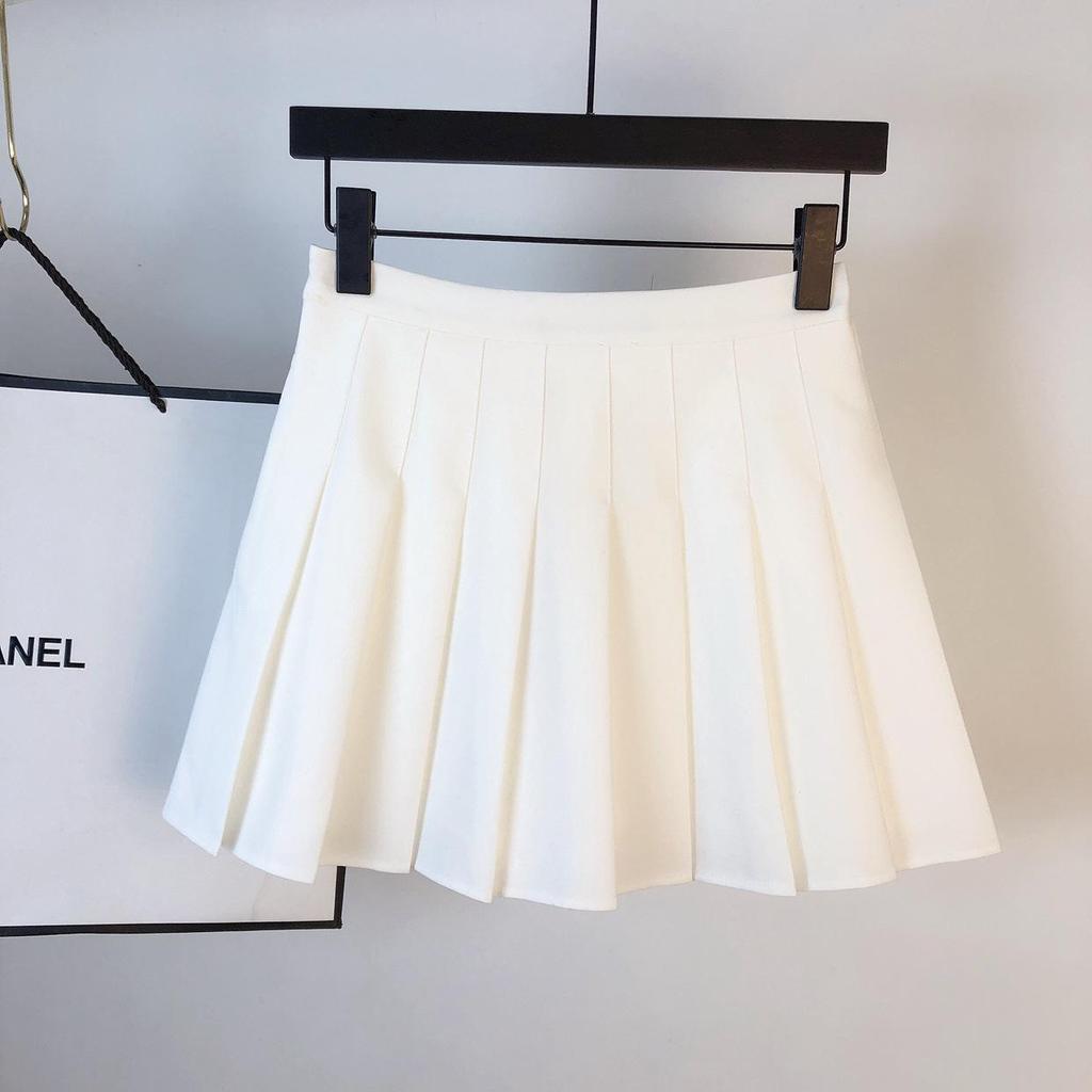 Japanese Style High-Waisted Pleated Skirt: Slim, Anti-Exposure A-Line with English Letter Print - Versatile for Spring and Autumn