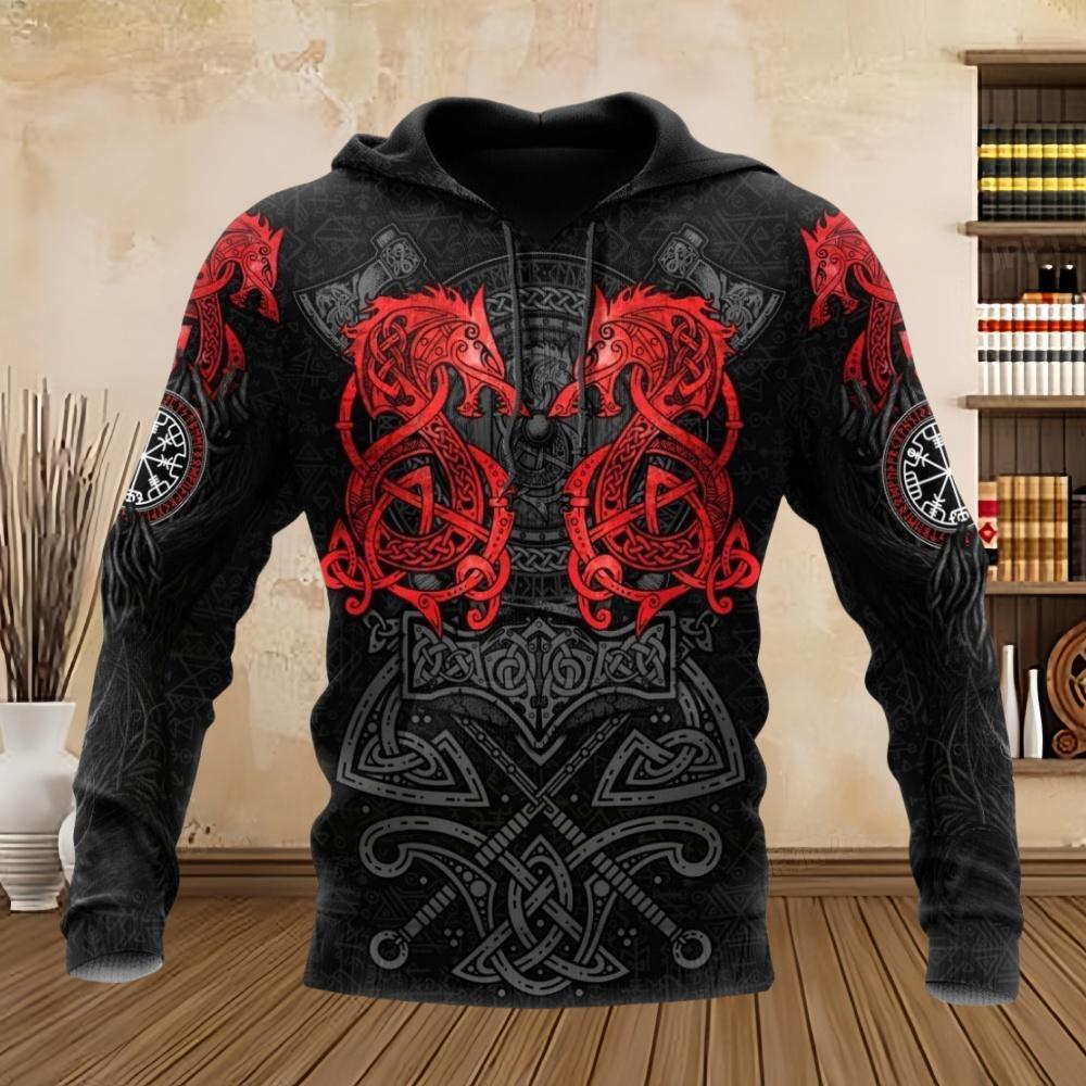 Oversized Tattoo Skeleton Cross Terror Red 3D Printed Men's Hoodie Sweatshirt Topscasual Tracksuits Raven Animal Men Clothing