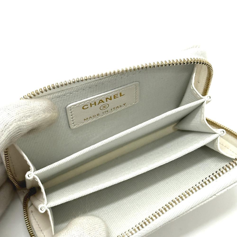 CHANEL AP0216 Matelasse Mark Classic zip coin purse Caviar Leather White Unused