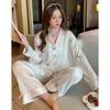 New Ice Silk Pajamas Women'S Summer Suit Student Girl Long-Sleeved Trousers Two Pieces Silk Loungewear