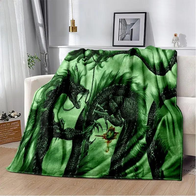 Dragon Pattern Series digitalprinted polyester Bedroom velvet flannel cover blanket Fleece soft sofa cover blankets for beds